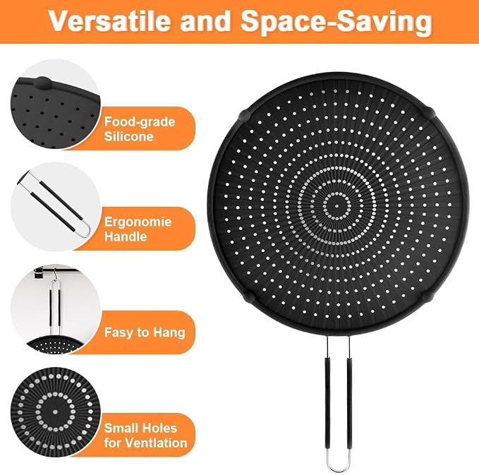 Splatter Screen for Frying Pan, Silicone Grease Splatter Guard, Heat-Resistant - Image 3