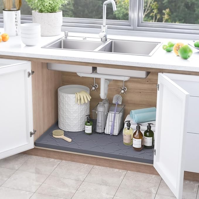 SIKADEER 25" x 22" Under Sink Mat Waterproof, Silicone Mat Kitchen Drawer Shelf - Image 2