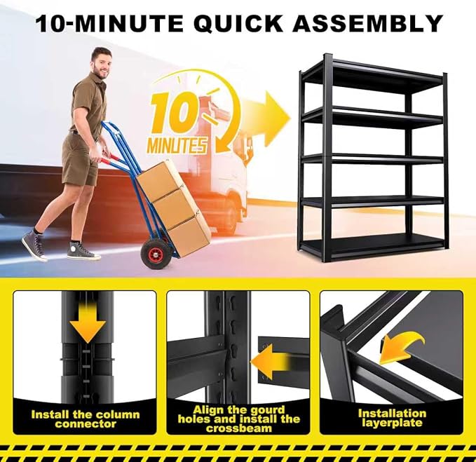 71" Hx35 Wx16 DMetal Garage Shelving 5 Tier Storage Shelves, Adjustable Heavy - Image 6