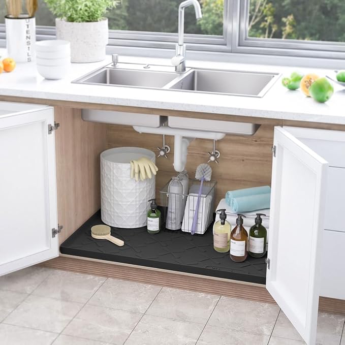 SIKADEER Under Sink Mat Waterproof 34" x 19", Silicone Mat Kitchen Drawer Shelf - Image 2