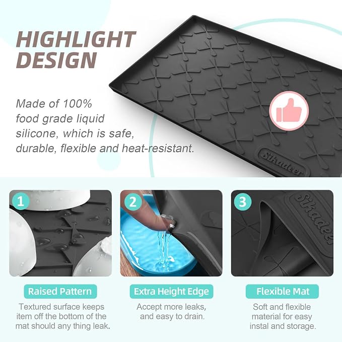 SIKADEER Under Sink Mat Waterproof 34" x 19", Silicone Mat Kitchen Drawer Shelf - Image 4