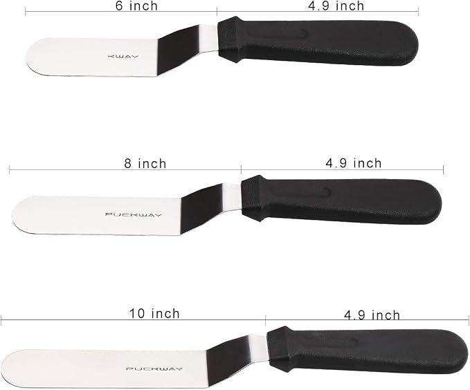 Offset Frosting Cake Knife set of 3 Black 6 8 & 10 Inch Angled Icing Spatula - Image 2