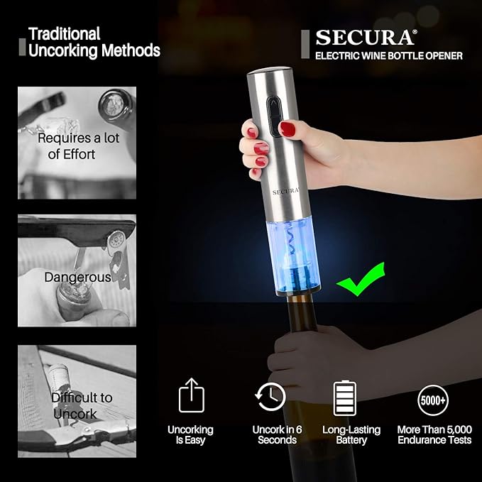 Secura Electric Wine Opener, Automatic Electric Wine Bottle Corkscrew Opener - Image 2