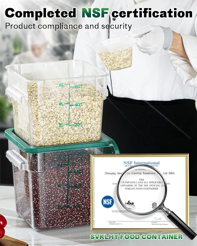 12QT NSF Food Storage Containers: 2 PCS Commercial Clear Square Food Storage - Image 2