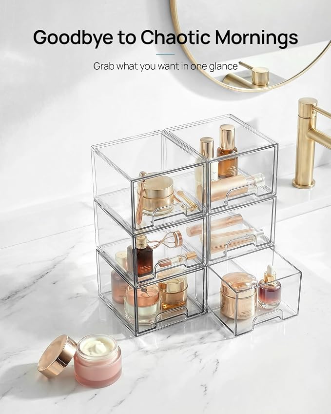 Vtopmart 12 Pack Small Clear Stackable Storage Drawers, Acrylic Bathroom Makeup - Image 3