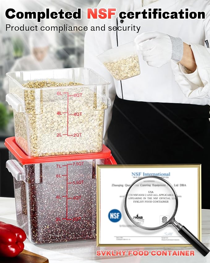 2QT4QT NSF Food Storage Containers: 6PCS Commercial Clear Food Storage - Image 2