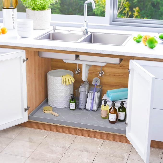 SIKADEER 37" x 22" Under Sink Mat Waterproof, Silicone Mat Kitchen Drawer Shelf - Image 2