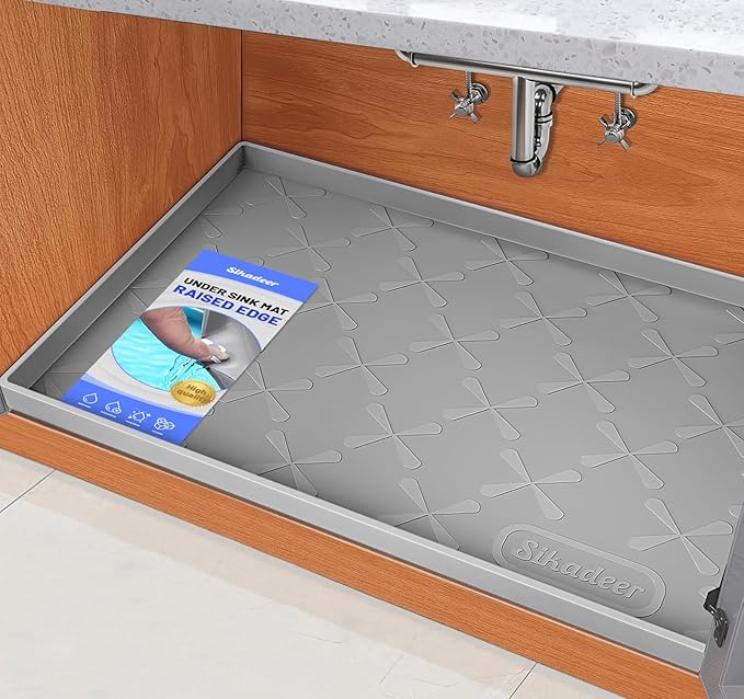SIKADEER 28" x 19" Under Sink Mat Waterproof, Silicone Mat Kitchen Drawer Shelf by SIKADEER
