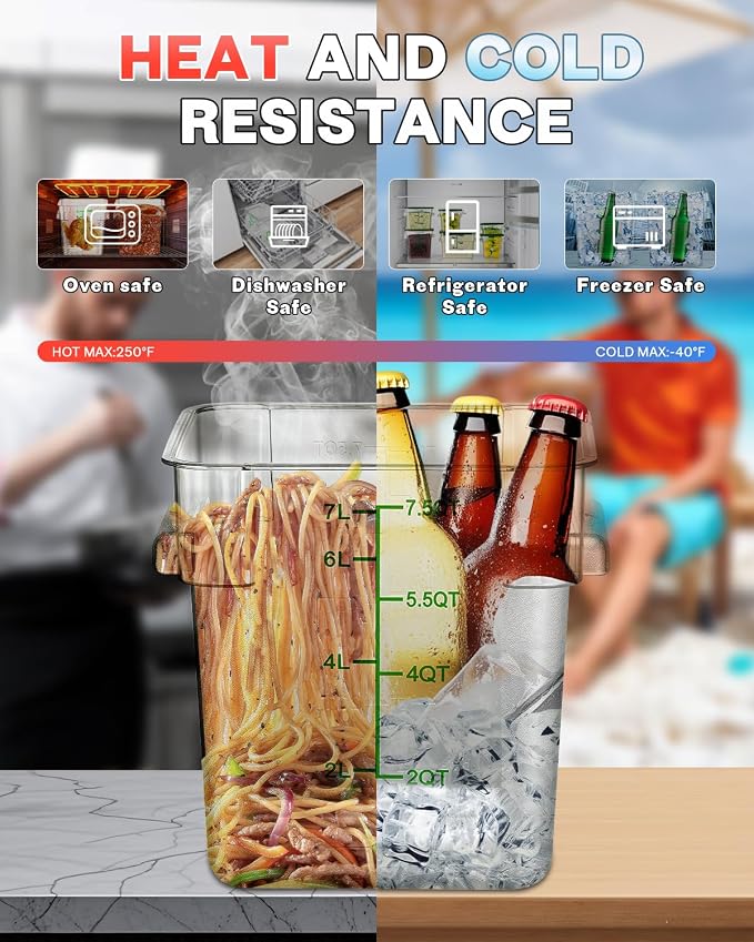 6QT NSF Food Storage Containers: 6PCS Commercial Clear Food Storage Containers - Image 4