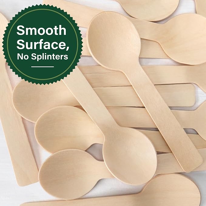 LotFancy 200 Mini Wooden Spoons, 4 Inch Length, Biodegradable Compostable - Image 4