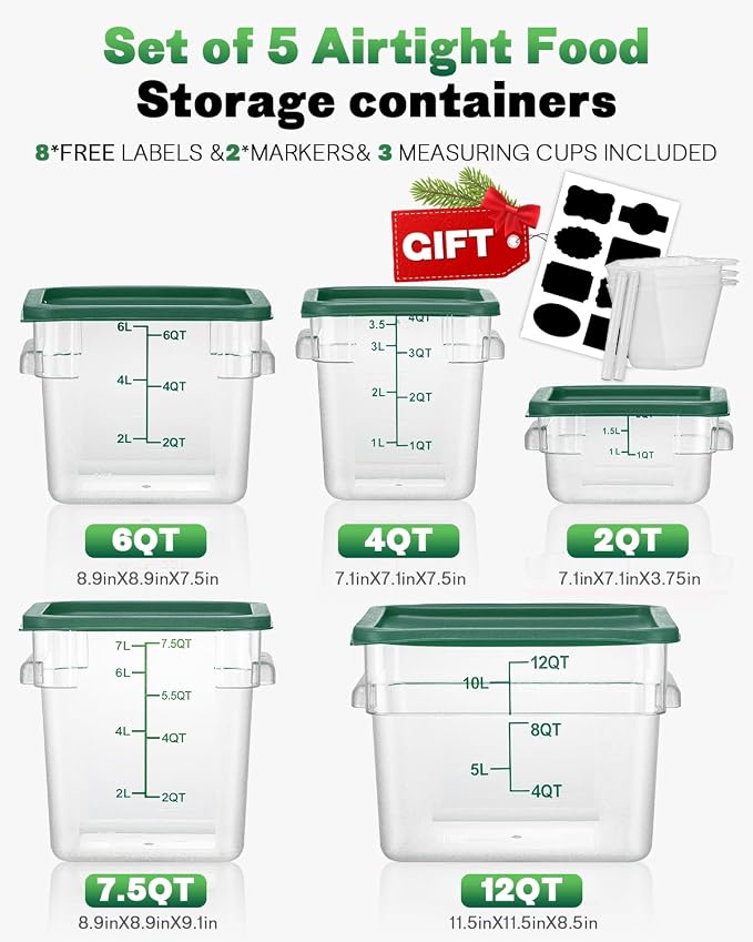 8QT Clear Food Storage Containers: 4 PCS NSF Food Storage Containers - Image 8