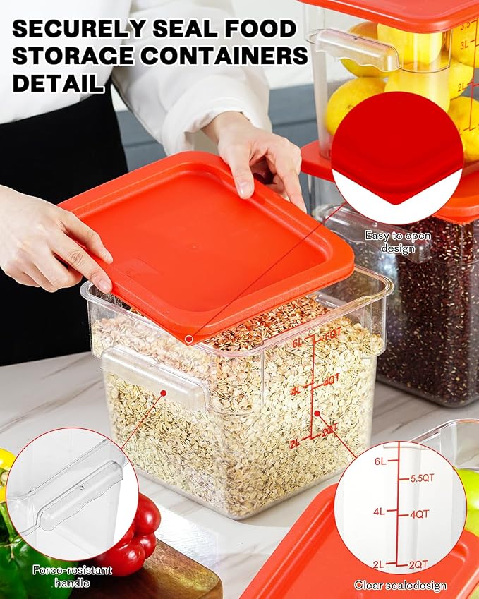 2QT NSF Food Storage Containers: 6 PCS Commercial Clear Square Food Storage - Image 7