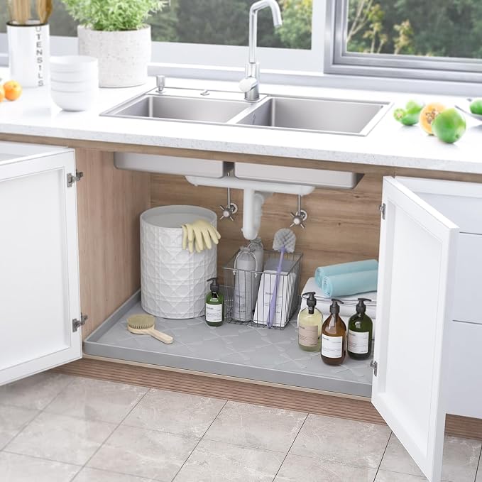 SIKADEER 31" x 22" Under Sink Mat Waterproof, Silicone Mat Kitchen Drawer Shelf - Image 2