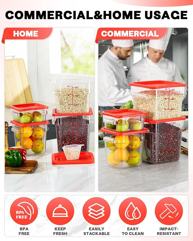 6QT Clear Food Storage Containers: 8 PCS NSF Food Storage Containers - Image 5