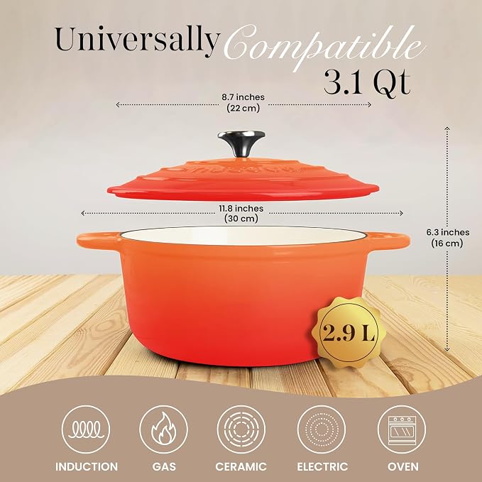 Cast Iron Dutch Oven with Lid – Non-Stick Ovenproof Enamelled Casserole Pot – - Image 2