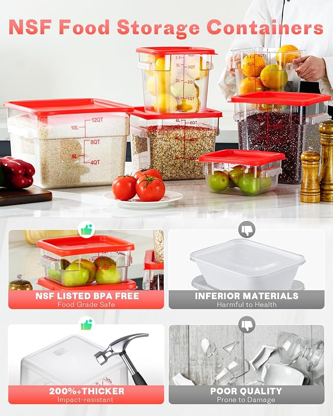2QT NSF Food Storage Containers: 2 PCS Commercial Clear Square Food Storage - Image 2