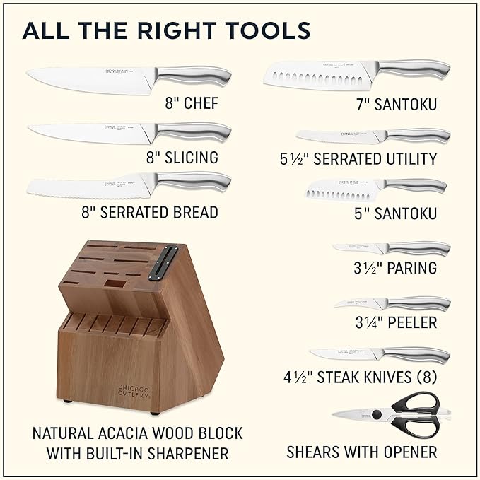 Chicago Cutlery Insignia Steel Kitchen Knife Block Set & Built-In Sharpener - Image 2