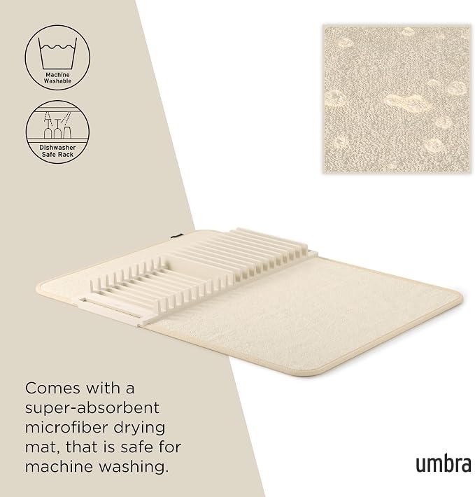 Umbra Udry Dish Rack and Microfiber Drying Mat – Space-Saving Design Folds Up - Image 5