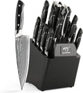 18 Pieces Damascus Kitchen Knife Set, 8 Piece Steak Knives, Non-slip ABS by NANFANGBROTHERS
