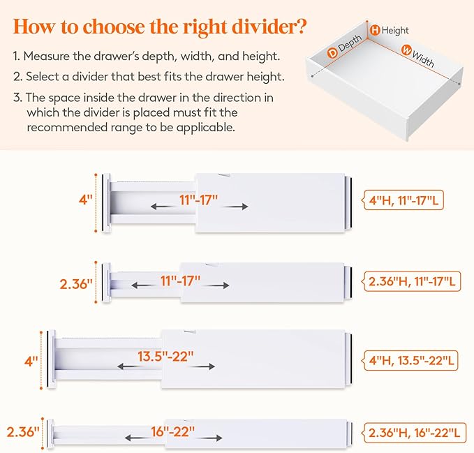 Lifewit 5 Pack 2.36" High Drawer Dividers 28-43.5cm/11-17" Adjustable Drawer - Image 3