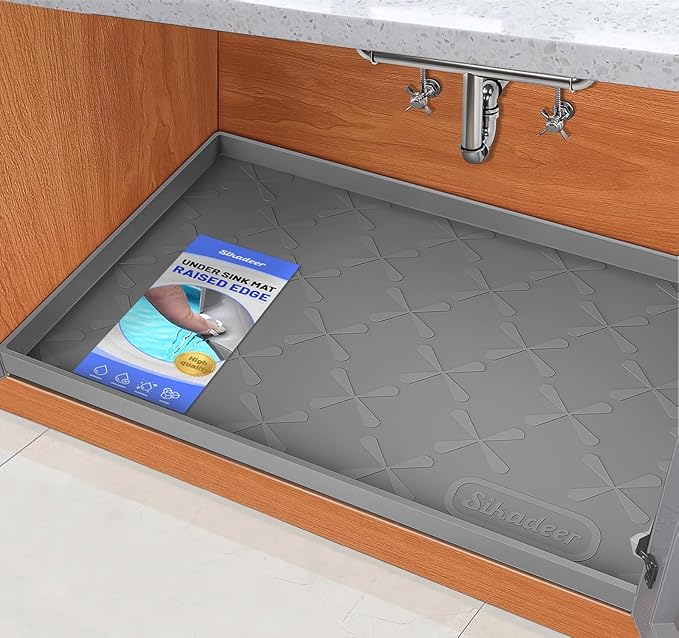 SIKADEER 25" x 22" Under Sink Mat Waterproof, Silicone Mat Kitchen Drawer Shelf by SIKADEER