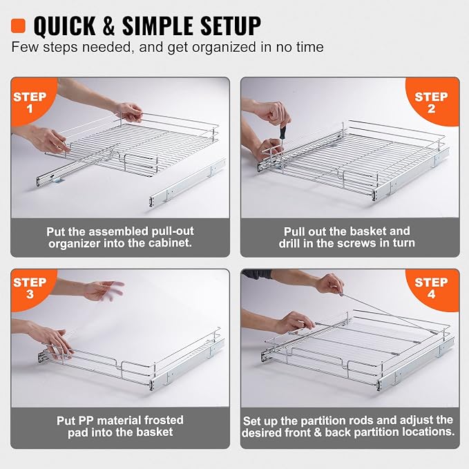 VEVOR 15.5" Wx21 Dx3.5 H Pull Out Cabinet Organizer, Heavy Duty Slide Out - Image 5