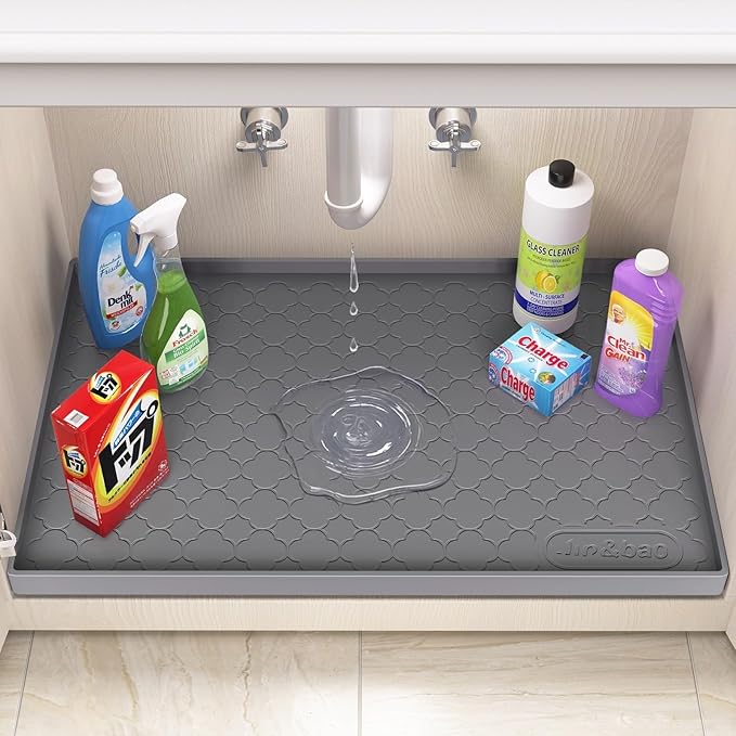 Jin&Bao Waterproof Under Sink Mat 34" x 19", Thick Silicone Mat Cabinet - Image 3
