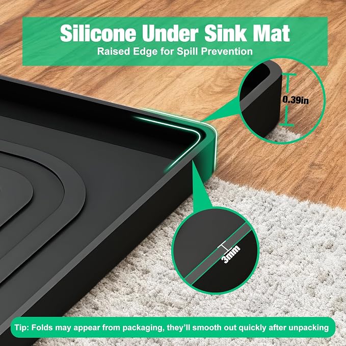 Aisslro Under Sink Mat 25" X 19", Waterproof Silicone Under Sink Mats - Image 5