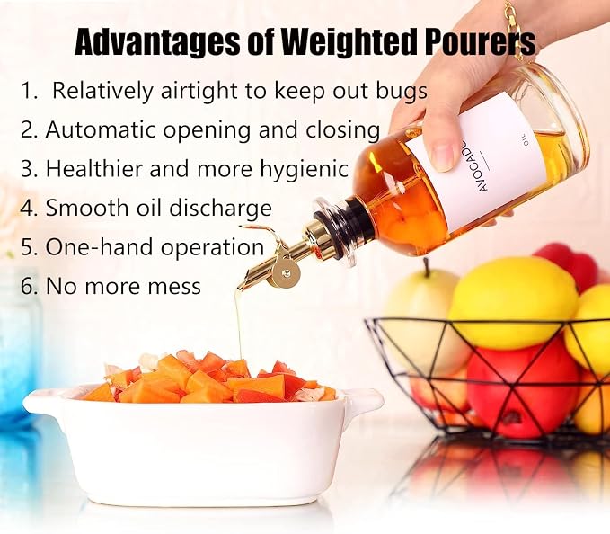 Pafusen 12 Pack Weighted Liquor Pour Spout, Auto Flip Olive Oil Dispenser Spout - Image 3