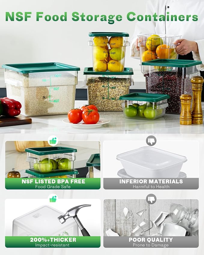 4QT NSF Food Storage Containers: 6 PCS Commercial Clear Food Storage Containers - Image 3