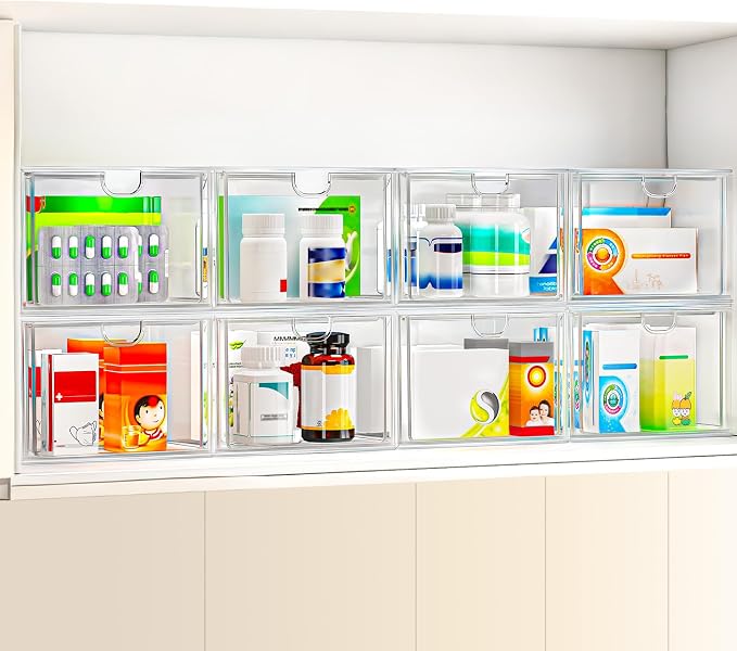 caktraie 6 Pack Small Stackable Stroage Drawers, Acrylic Bathroom Makeup - Image 5
