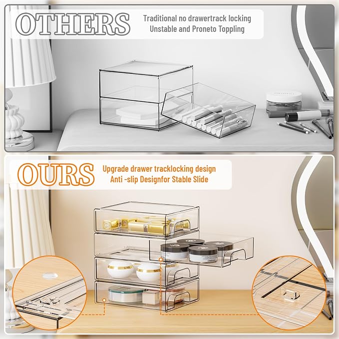 Yieach 2.2'' Tall Small Clear Stackable Storage Drawers, 2 Pack Stacking - Image 4