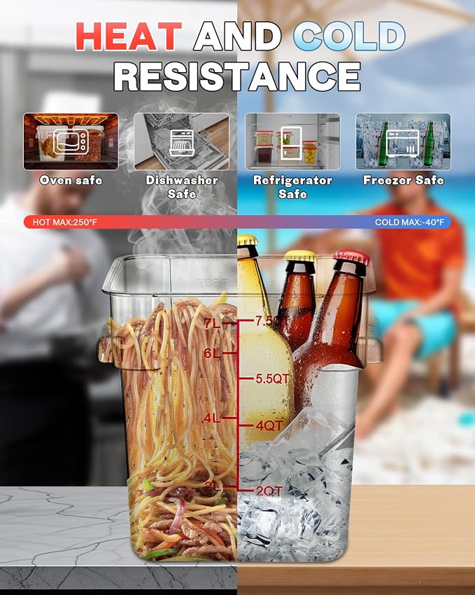 2QT NSF Food Storage Containers: 6 PCS Commercial Clear Square Food Storage - Image 4