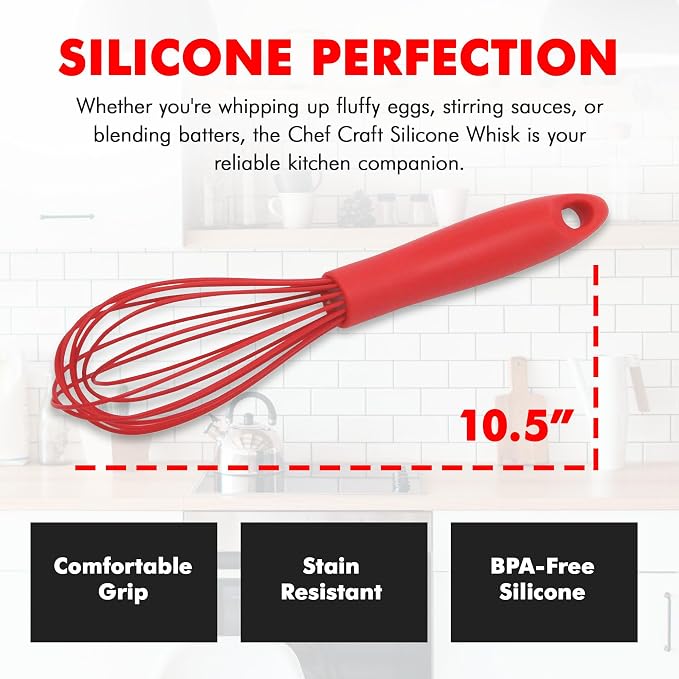 Chef Craft Premium Silicone Wire Cooking Whisk, 10.5 Inch - Image 4