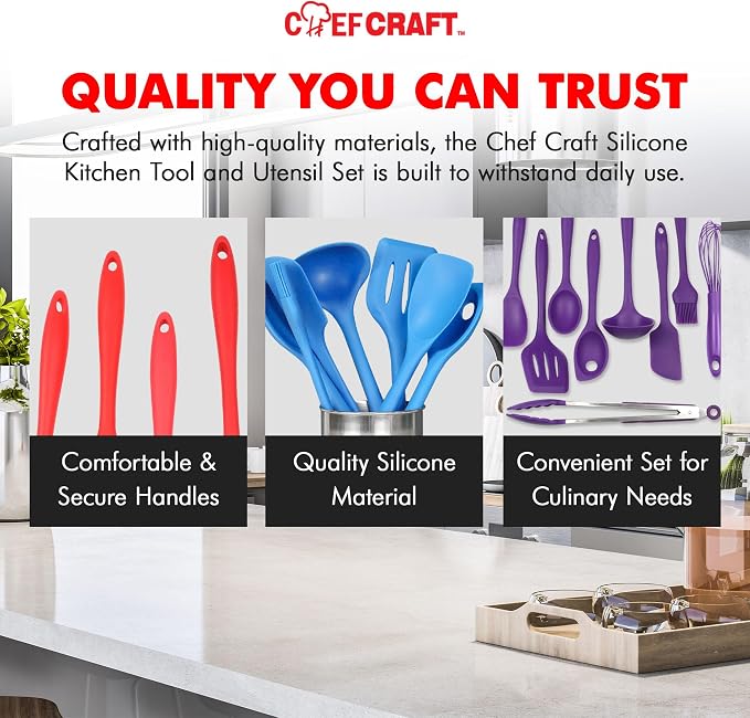 Chef Craft 9 Piece Silicone Kitchen Tool and Utensil Set - Image 6