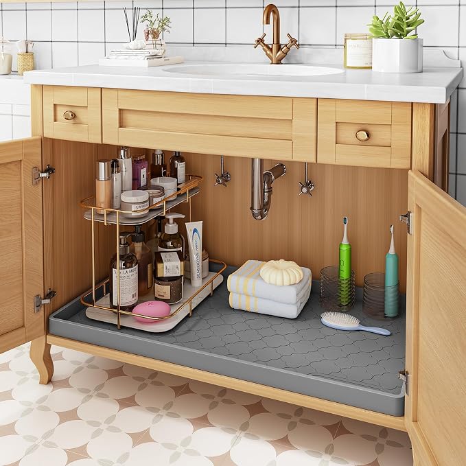 Jin&Bao Waterproof Under Sink Mat 34" x 22", Thick Silicone Mat Cabinet - Image 5