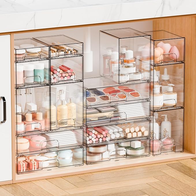 Yieach 2.2'' Tall Small Clear Stackable Storage Drawers, 6 Pack Stacking - Image 7