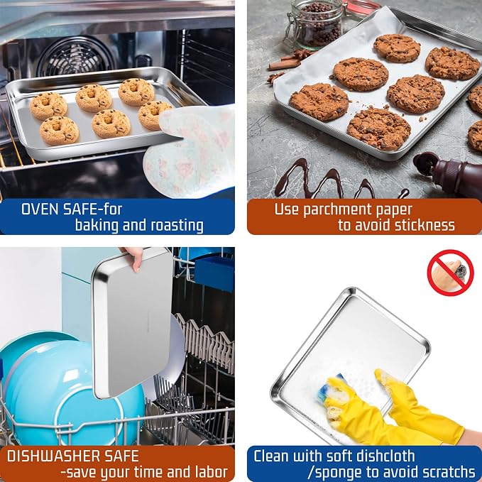 P&P CHEF 9 Inch Baking Cookie Sheet, Oven Pan Tray Stainless Steel Sheet Pan - Image 5