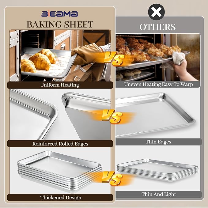 BIEAMA 6 Pack Full Size Baking Sheet Pan Aluminum Commercial Pan - Image 4