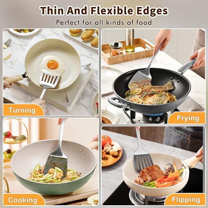 2 Pcs Stainless Steel Spatulas Set, Metal Spatula Solid & Slotted Turner - Image 7