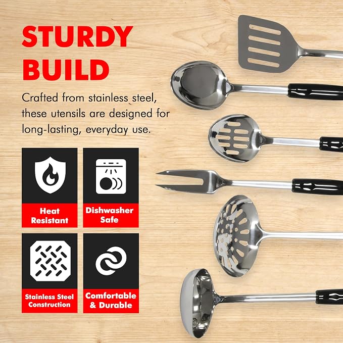 Chef Craft Heavy Duty Kitchen Tool and Utensil Set, 6 Piece, Stainless Steel - Image 3