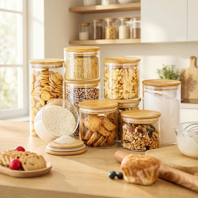 32oz - 4 Pack Glass Jars with Bamboo Lids, Glass Pantry Storage Containers with - Image 6