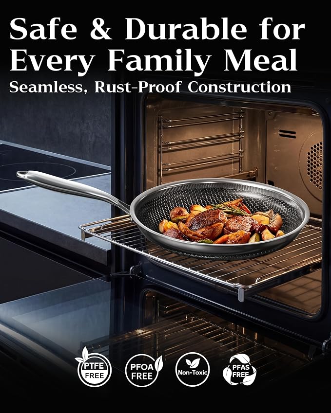 Honeycomb Stainless Steel Nonstick Frying Pan, Induction Cooktop Compatible - Image 3