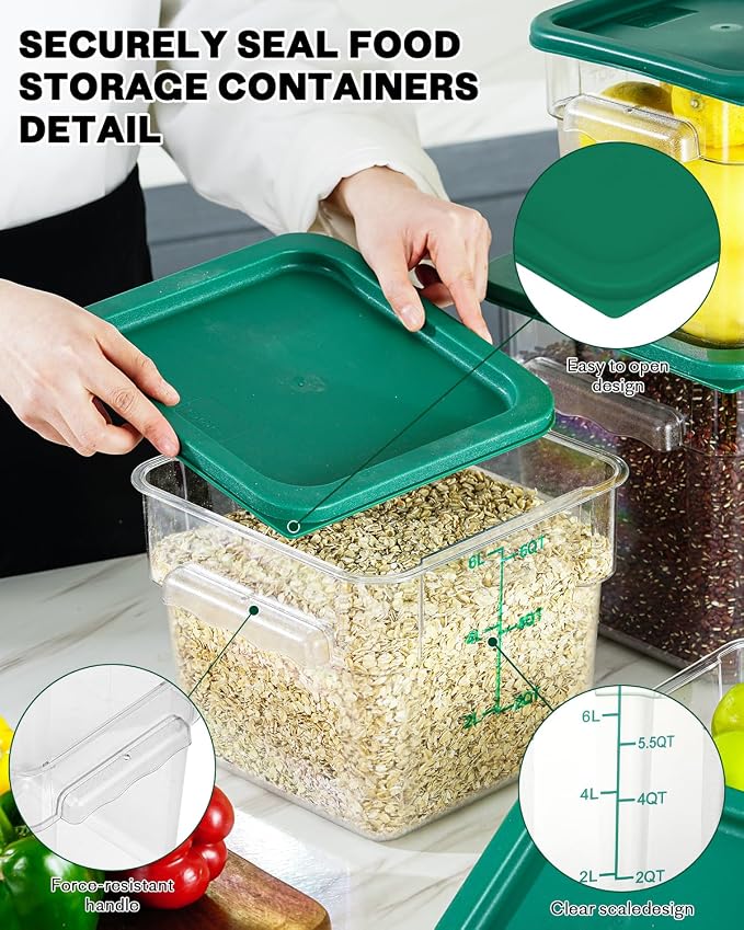 6QT Clear Food Storage Containers: 4 PCS NSF Food Storage Containers - Image 7