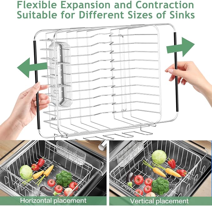 Fanbsy Dish Drying Rack in Sink, Extendable Stainless Steel Dish Drainers - Image 6