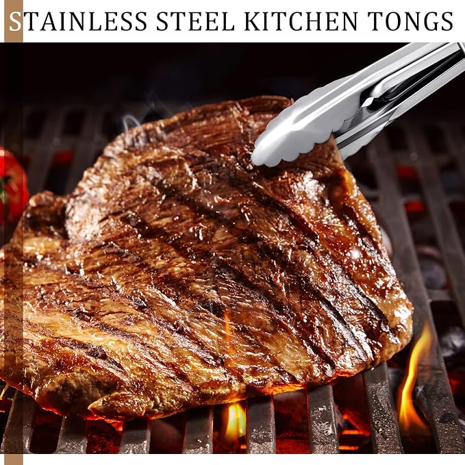 Meanplan 50 Pcs Small Stainless Steel Kitchen Tongs 7 Inch Food Serving Tongs - Image 6