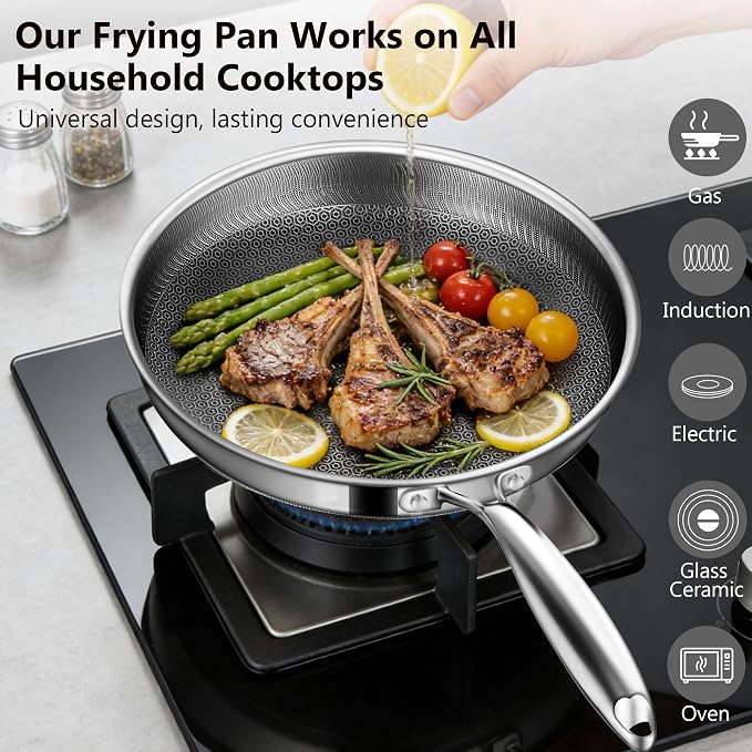 Non Stick Frying Pans, 12-inch Hybrid Frying Pans Nonstick Stainless Steel - Image 2