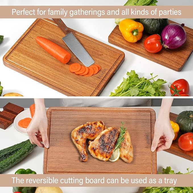 Solid Teak Wood Cutting Board Set One Piece Non Glued Large Thick Crack - Image 5