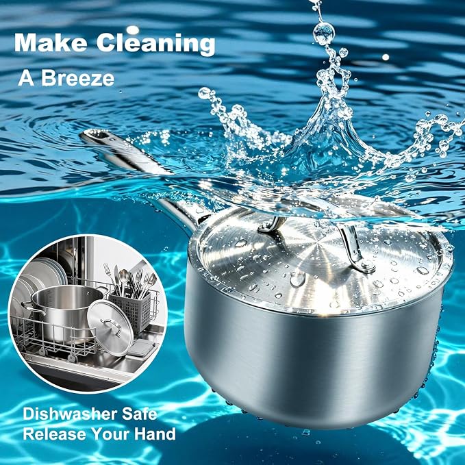 Saucepan Set with Lids, 3-Ply Stainless Steel 1.5QT and 3QT Cooking Pot - Image 5