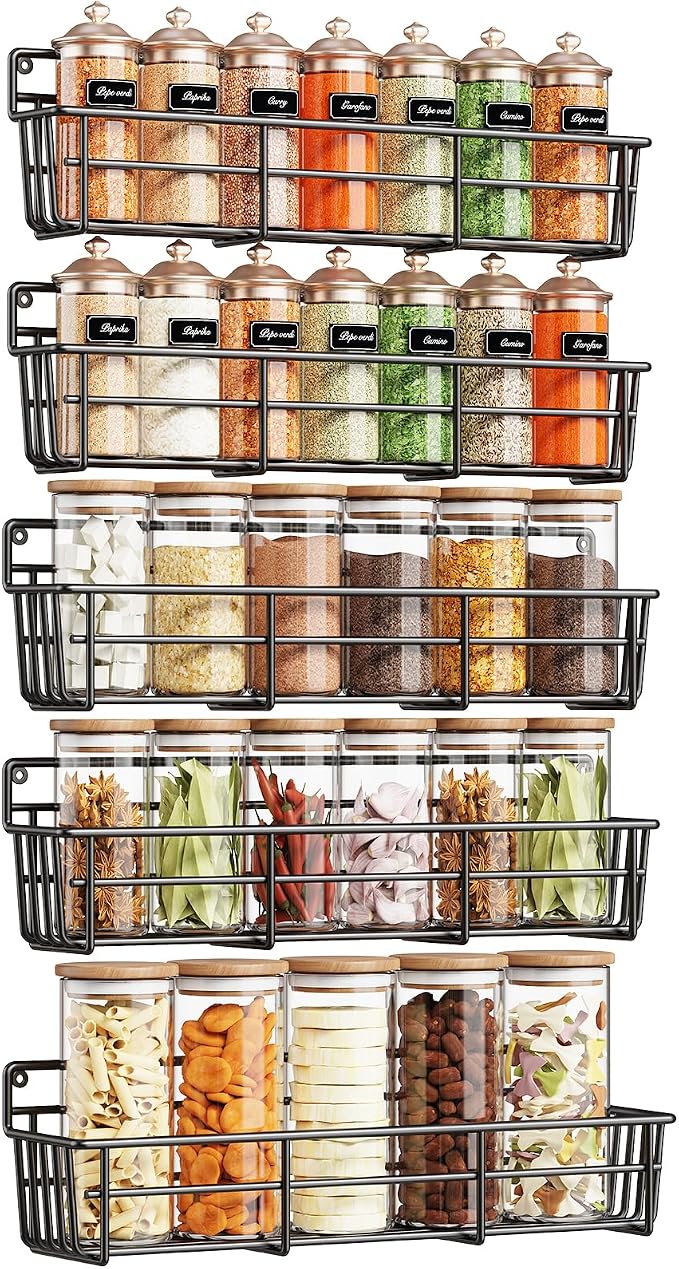 Mystozer 5 Pack Spice Rack Seasoning Organizer Wall Mount, Screw or Adhesive by Mystozer